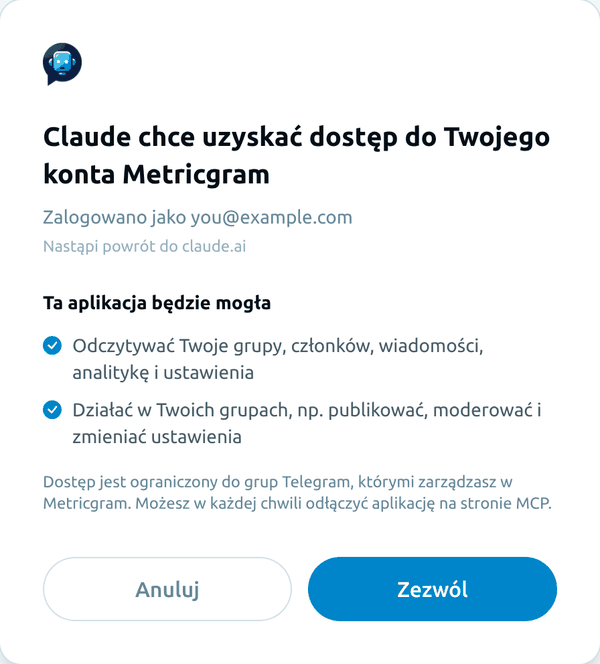 Ekran zgody Metricgram