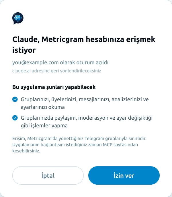 Metricgram onay ekranı